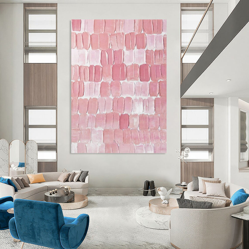 Pink Textured Tiles - Minimalist Textured Painting On Canvas CT2266