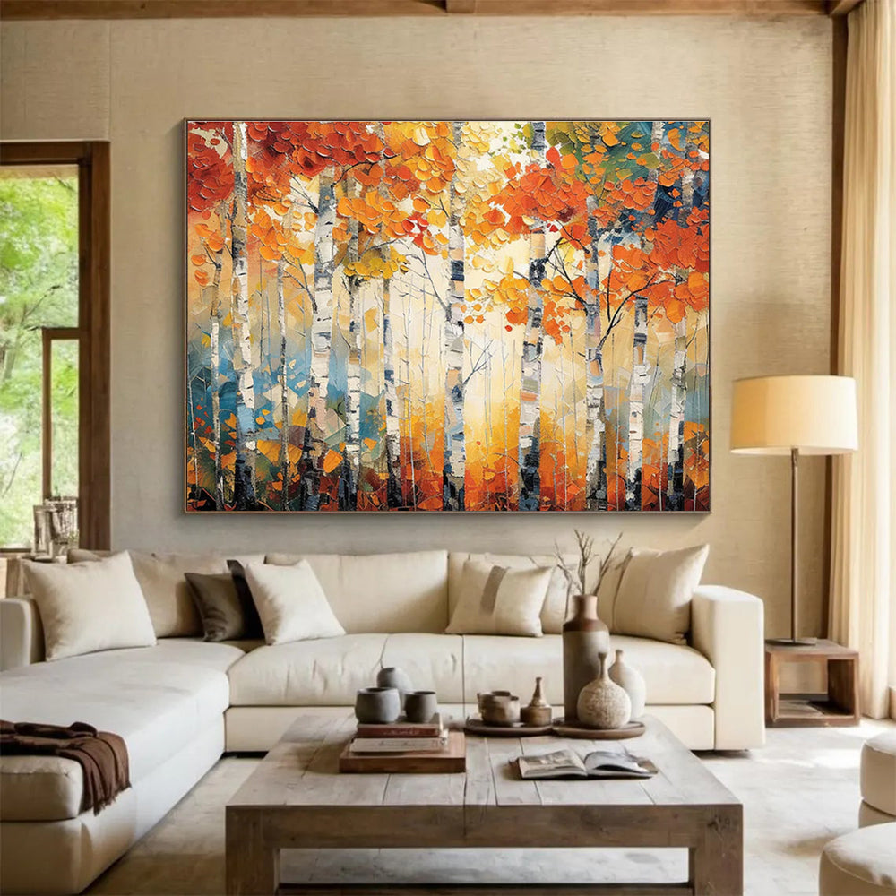 “Autumn Birch Forest” - Impasto Landscape Painting On Canvas DKH835