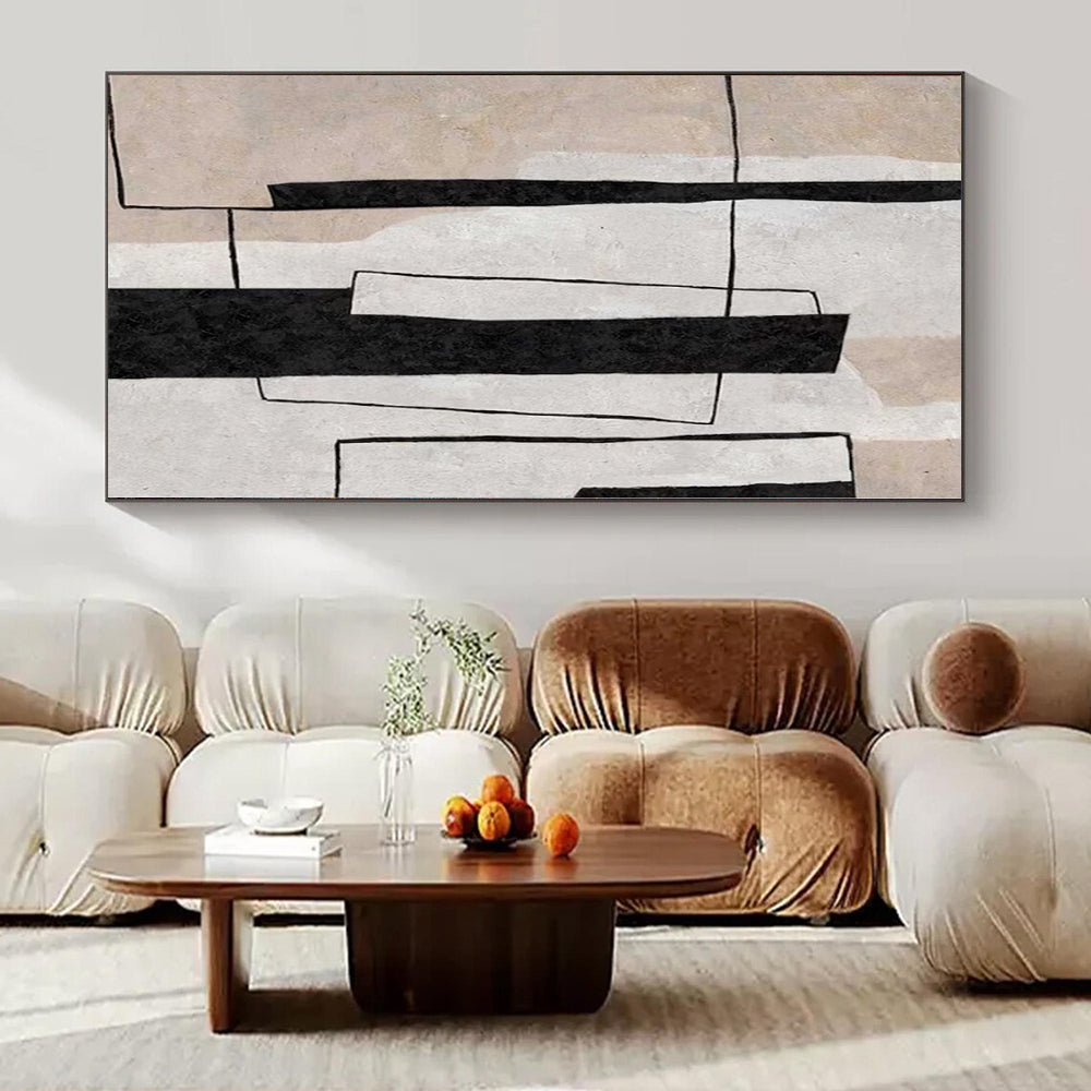 “Black - White - Beige Geometric Layers” – Geometric Abstract Painting CT1159