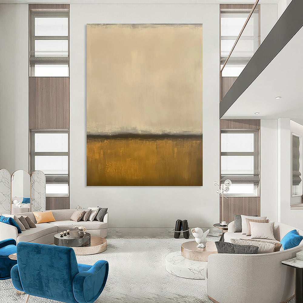 Beige & Gold Divide - Minimalist Abstract Painting On Canvas DKH1238