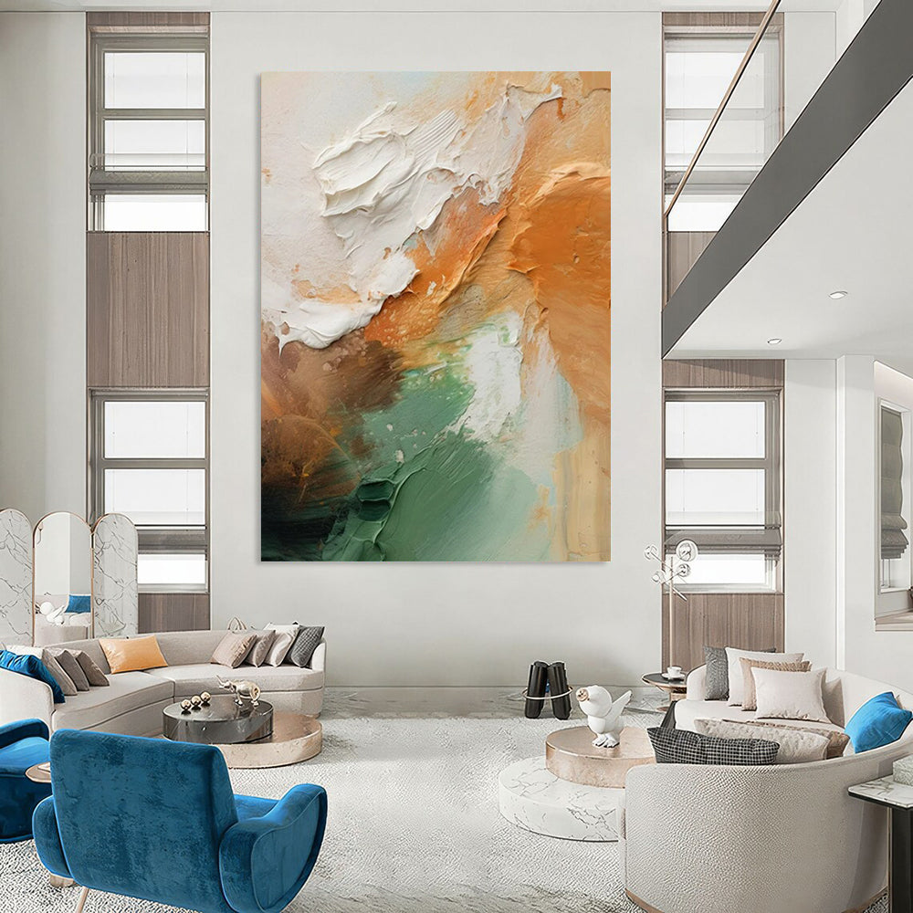 Textured Orange, Green, White & Brown Palette - Abstract Painting On Canvas CT2308