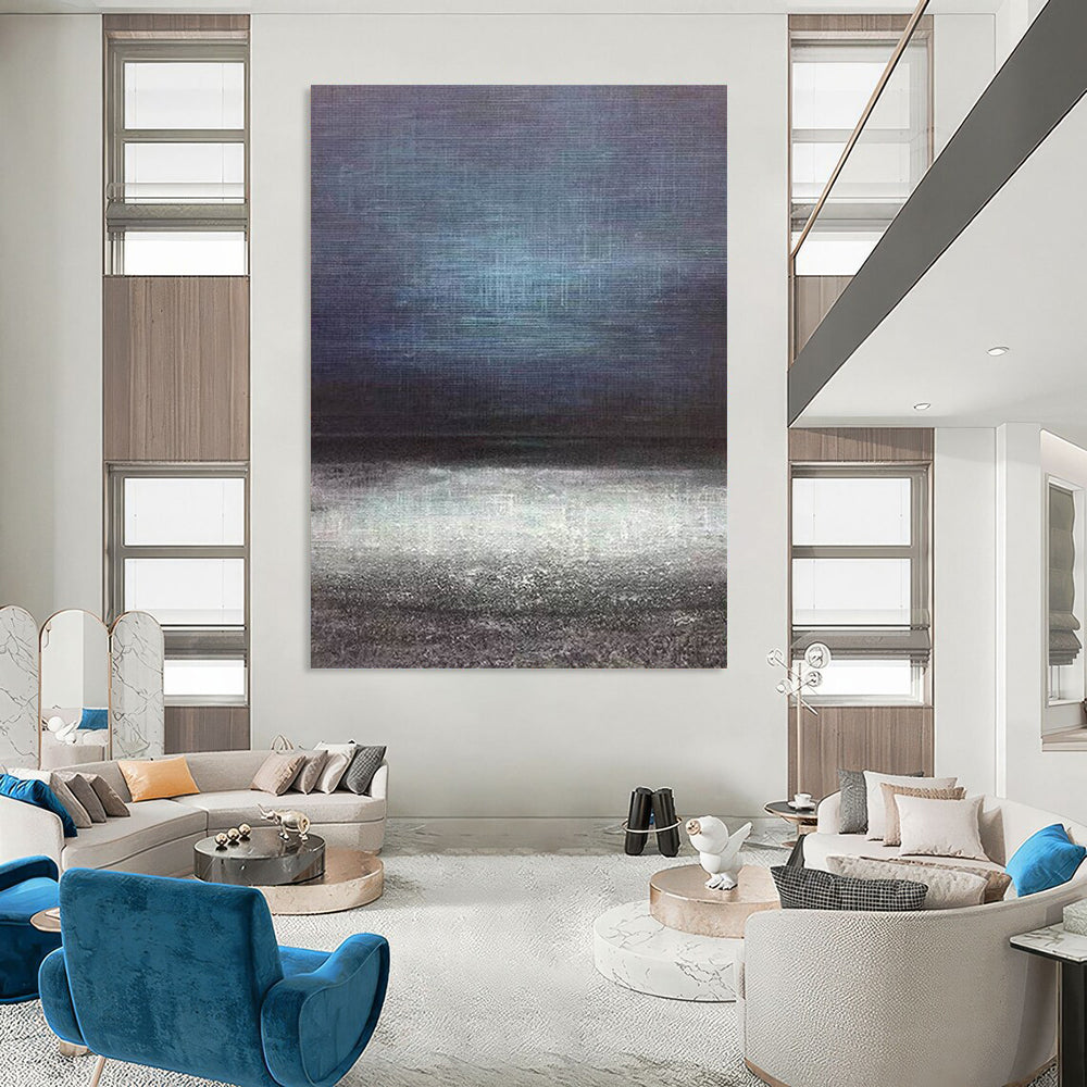 “Dark Abstract Horizon” - Blue, Gray, Black Abstract Landscape Painting On Canvas DTP259