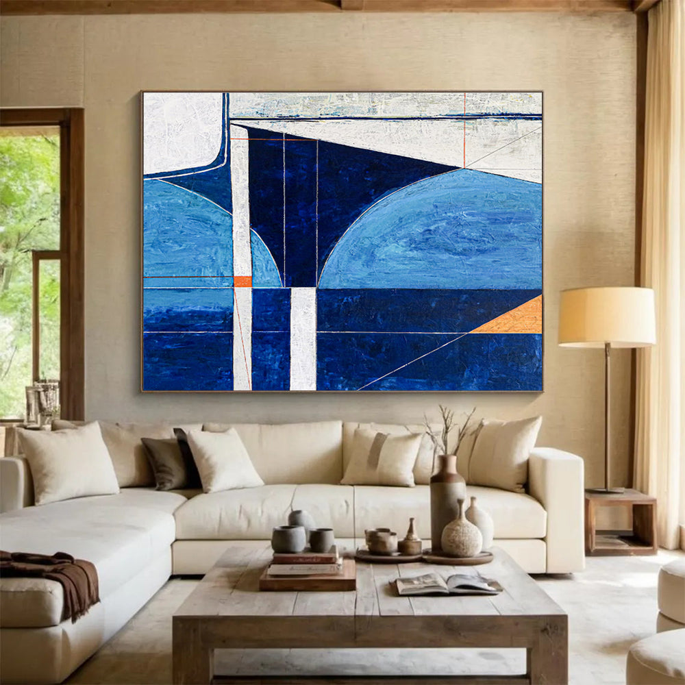 “Geometric Blue Abstraction” Abstract Geometric Painting On Canvas DKH540