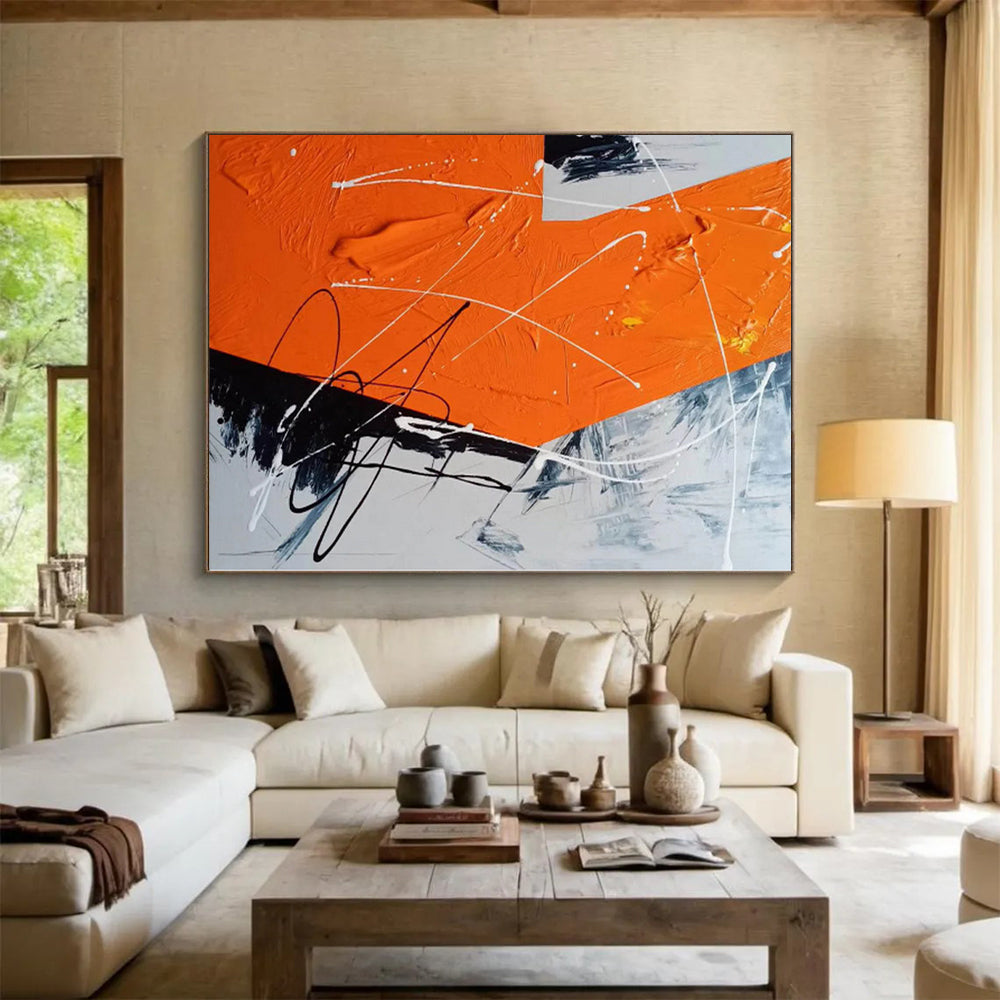 “Orange - Black Dynamic Strokes” Abstract Acrylic Art CT0325