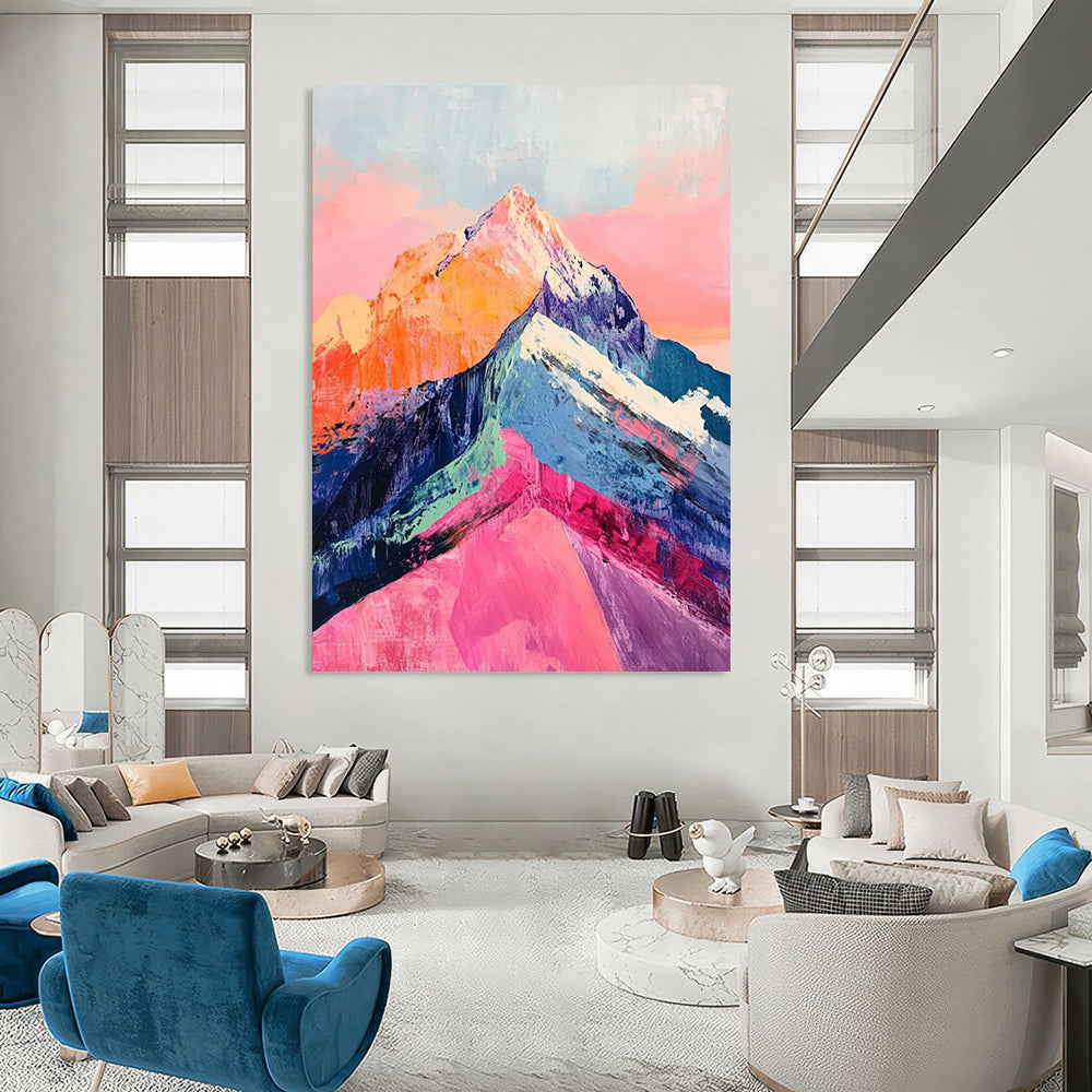 “Colorful Mountain Peaks” - Multicolor, Vibrant Mountain Landscape Painting On Canvas DTP283