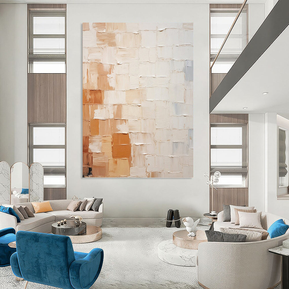 Soft Beige and Brown Patchwork - Abstract Painting On Canvas DKH1331