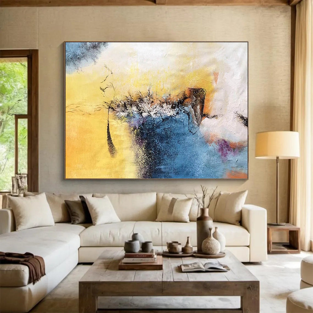 “Yellow - Blue Abstract Fusion” Abstract Expressionist Painting On Canvas DLZ156