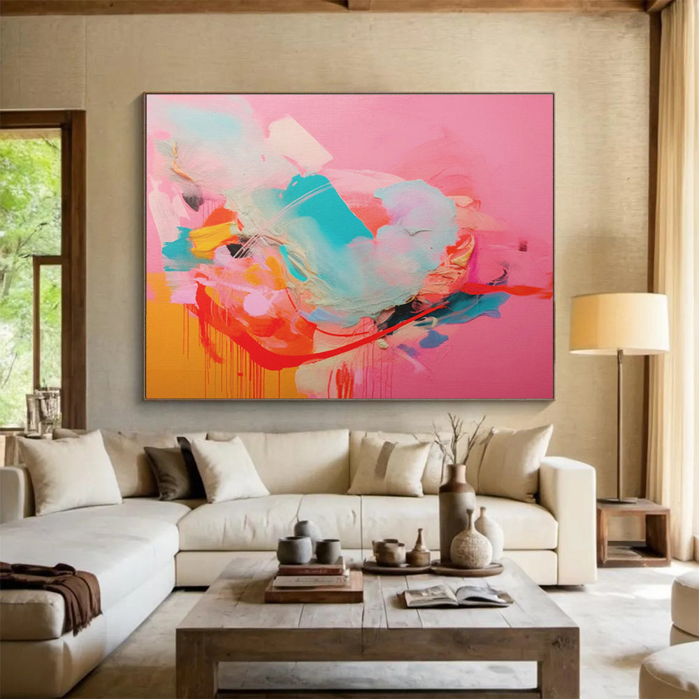 “Pink - Dominant Color Burst” Abstract Acrylic Painting On Canvas DKH502