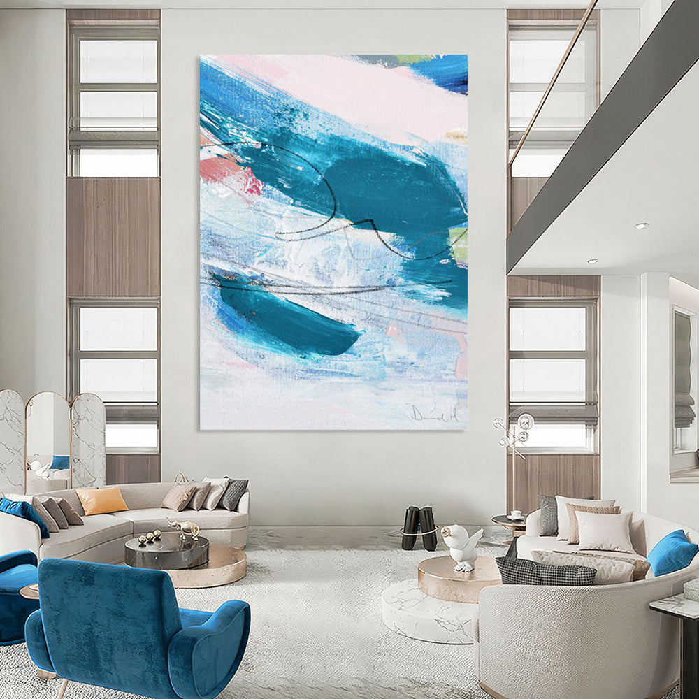 “Blue - Pink Abstract Strokes” - Abstract Expressionist Painting On Canvas DTP151