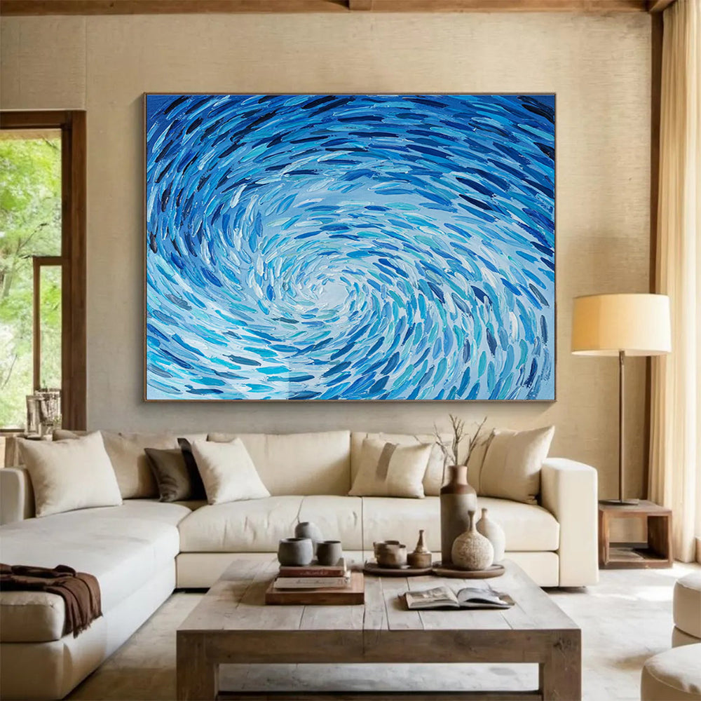 “Swirling Blue Vortex” - Dynamic Abstract Painting On Canvas DKH789