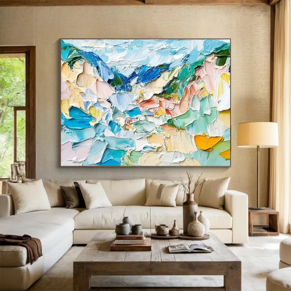 “Color - Blocked Impasto Mountains” - Abstract Landscape Painting On Canvas DKH804
