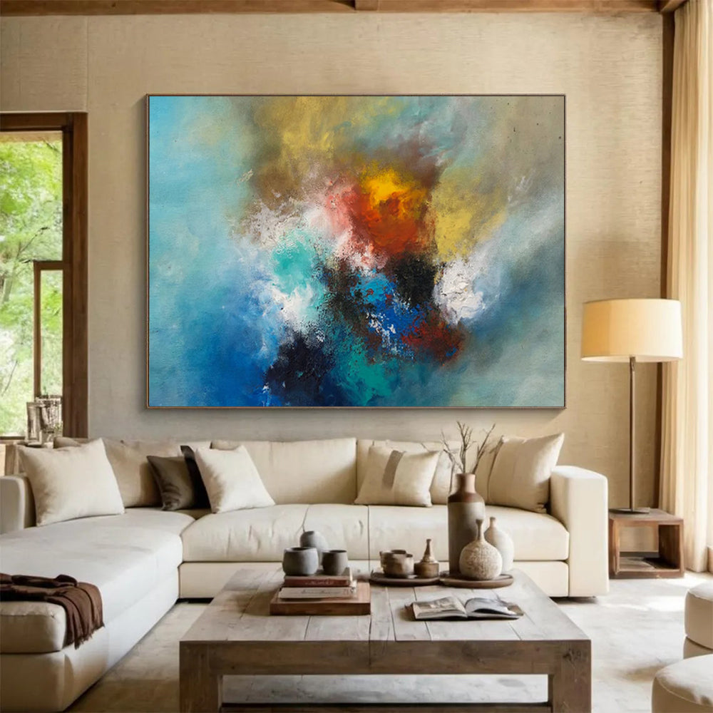 “Vibrant Color Fusion - Swirling Blues, Yellows, and Reds” Painting On Canvas DKH002