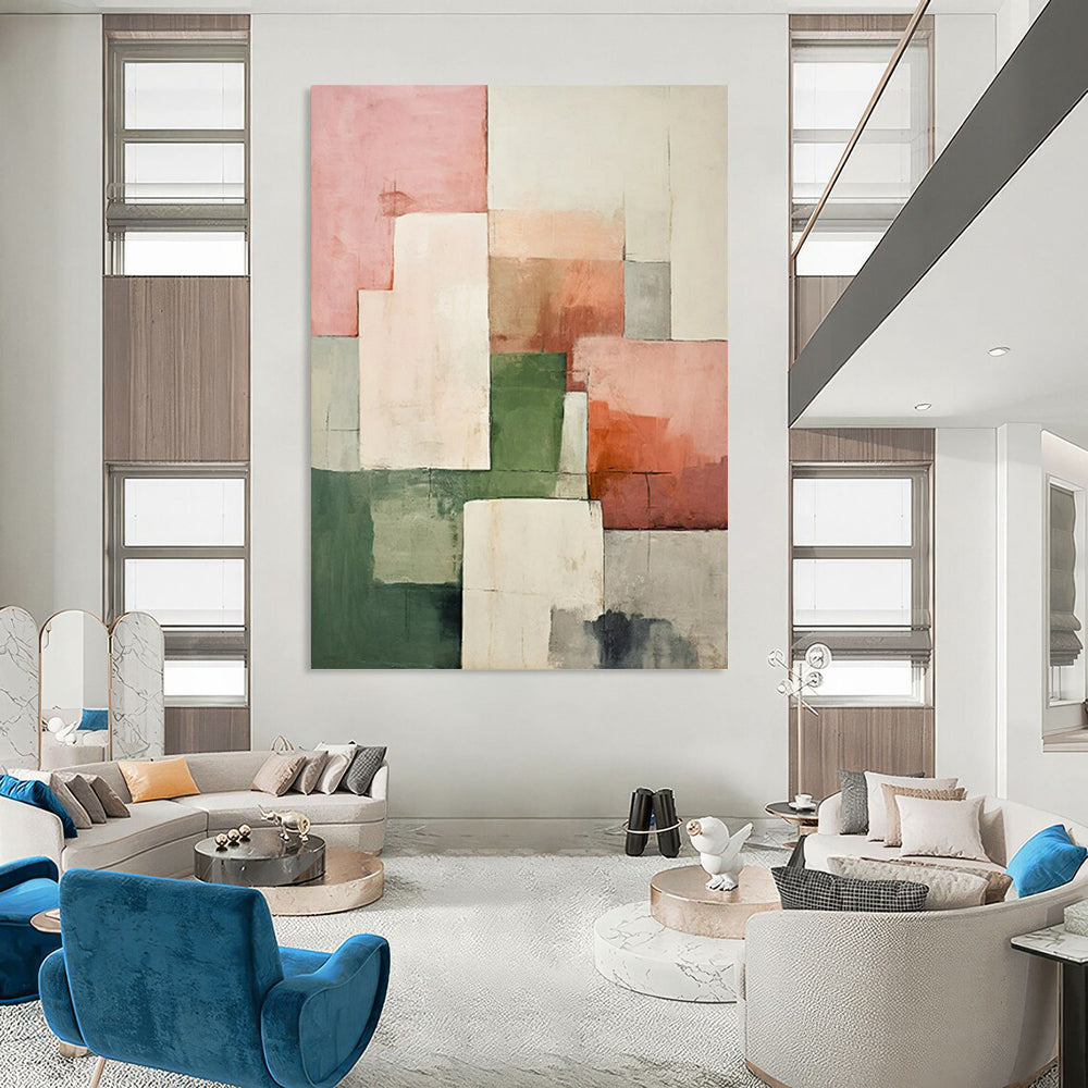 Pastel Geometric Collage - Minimalist Geometric Abstract Painting On Canvas CT2279