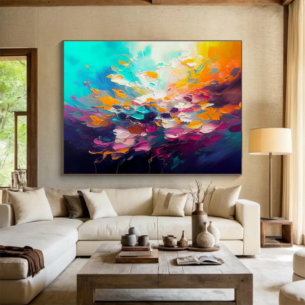 “Color Explosion: Rainbow Palette” Abstract Floral - Inspired Painting On Canvas DKH346