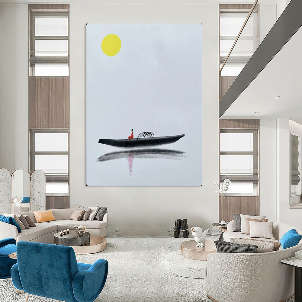 “Minimalist Chinese - Style Boat Scene” – Ink Wash - Inspired Painting On Canvas CT2163
