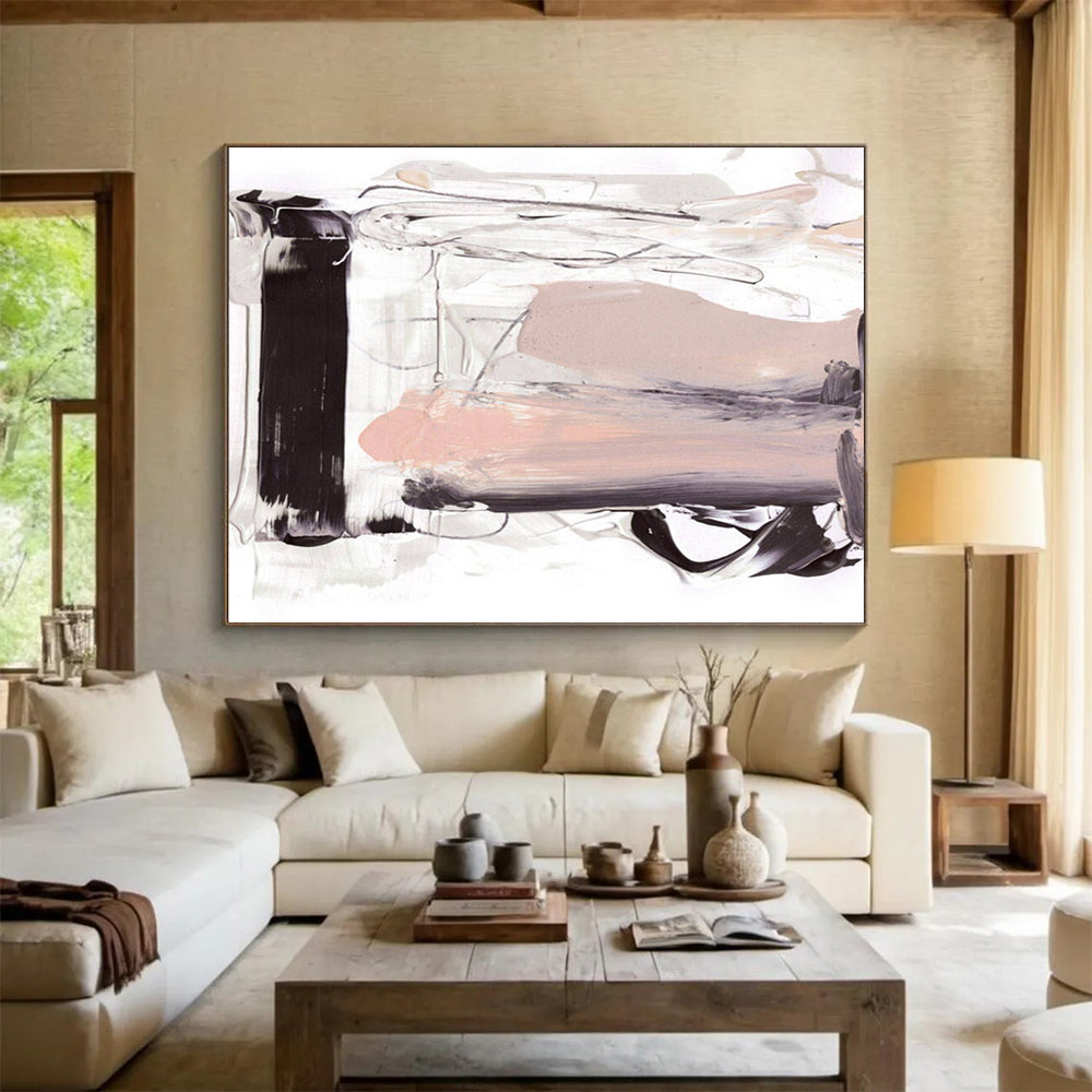 “Black - White - Blush Abstract” Minimalist Abstract Painting On Canvas DLZ143