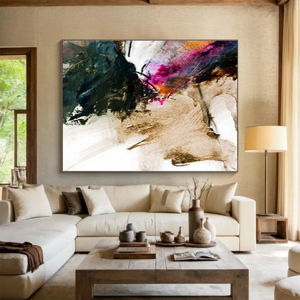 “Colorful Abstract Gesture” Abstract Action Painting On Canvas DKH394