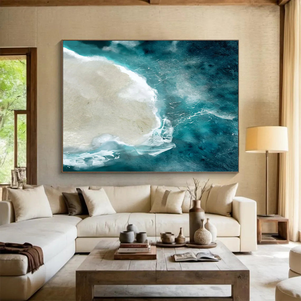 “Aerial Blue Ocean and Island” Photorealistic - inspired Oil Painting On Canvas DLZ125