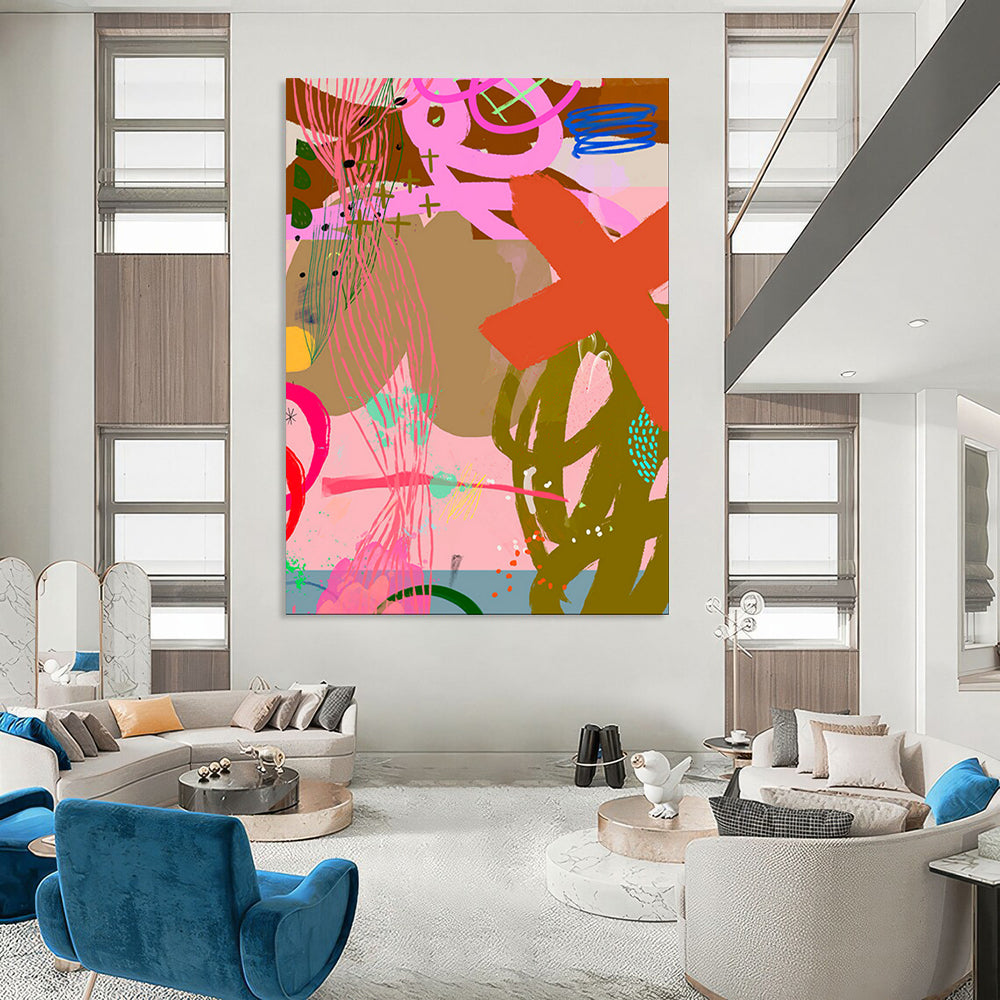 Pink, Green, Bold Doodles - "Playful Doodleland" - Abstract Expressionist Painting CT1857