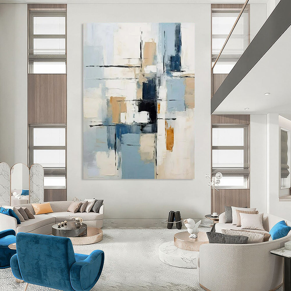 “Geometric Abstract in Neutrals & Blues” - Abstract Painting On Canvas CT2342