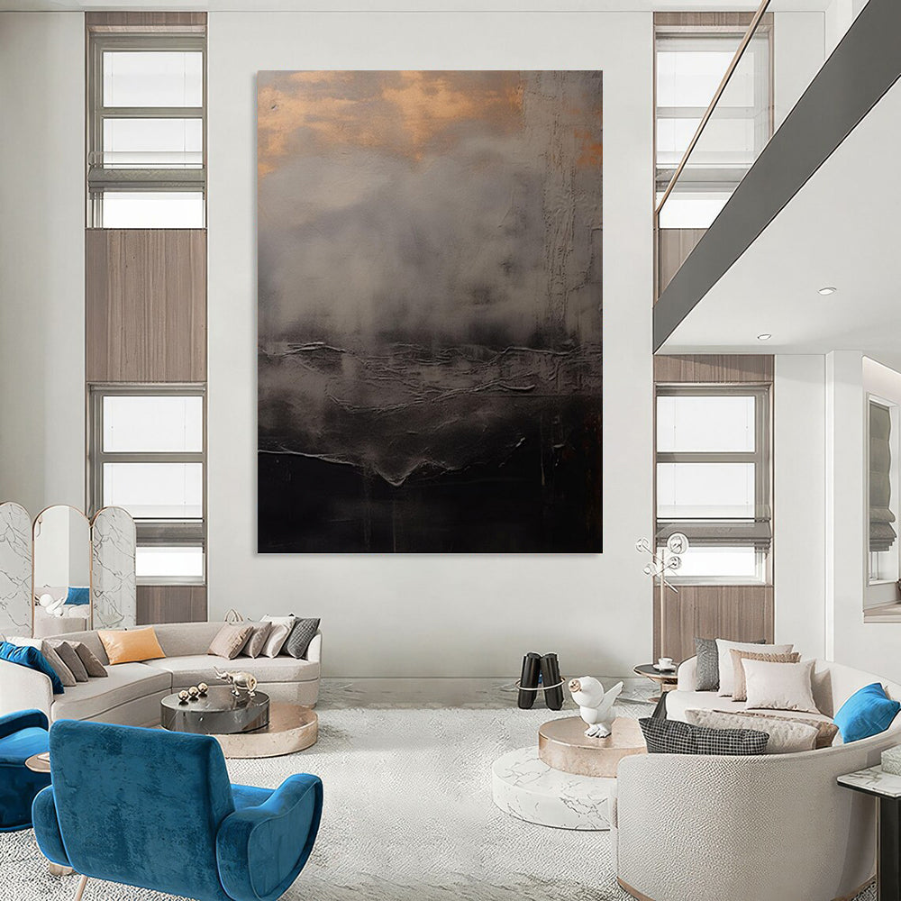 “Moody Gray Textured Landscape” - Atmospheric Abstract Painting On Canvas DKH1662