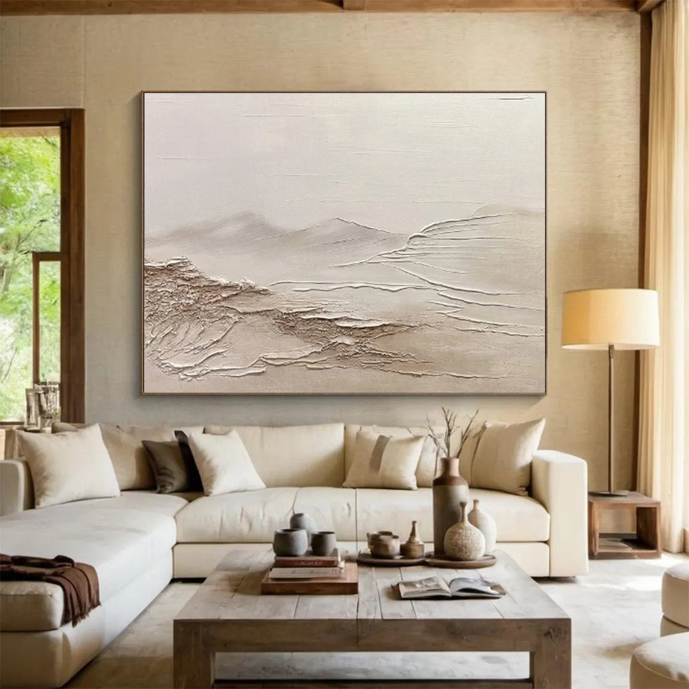 “Neutral Textured Landscape” Minimalist Impasto Painting On Canvas DKH465