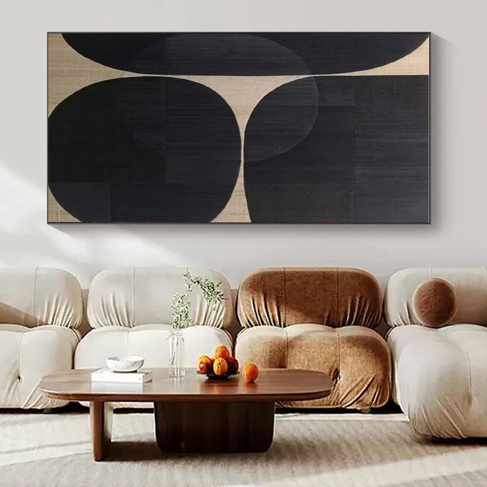 Black Circles on Beige - "Geometric Rhythm" - Abstract Minimalist Painting CT1474