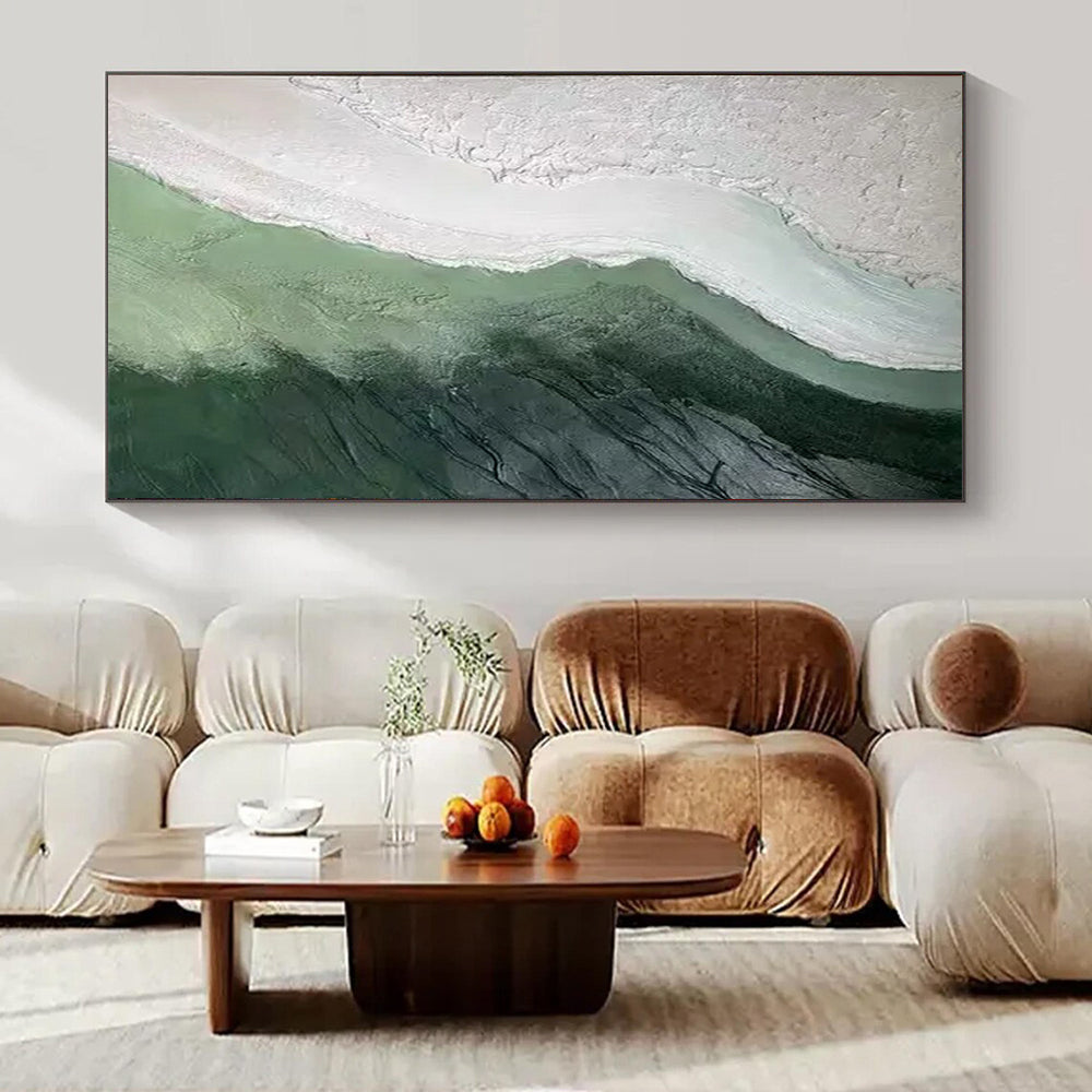 “Textured Green - White Abstract” ,Abstract Textured Acrylic Painting CT0938