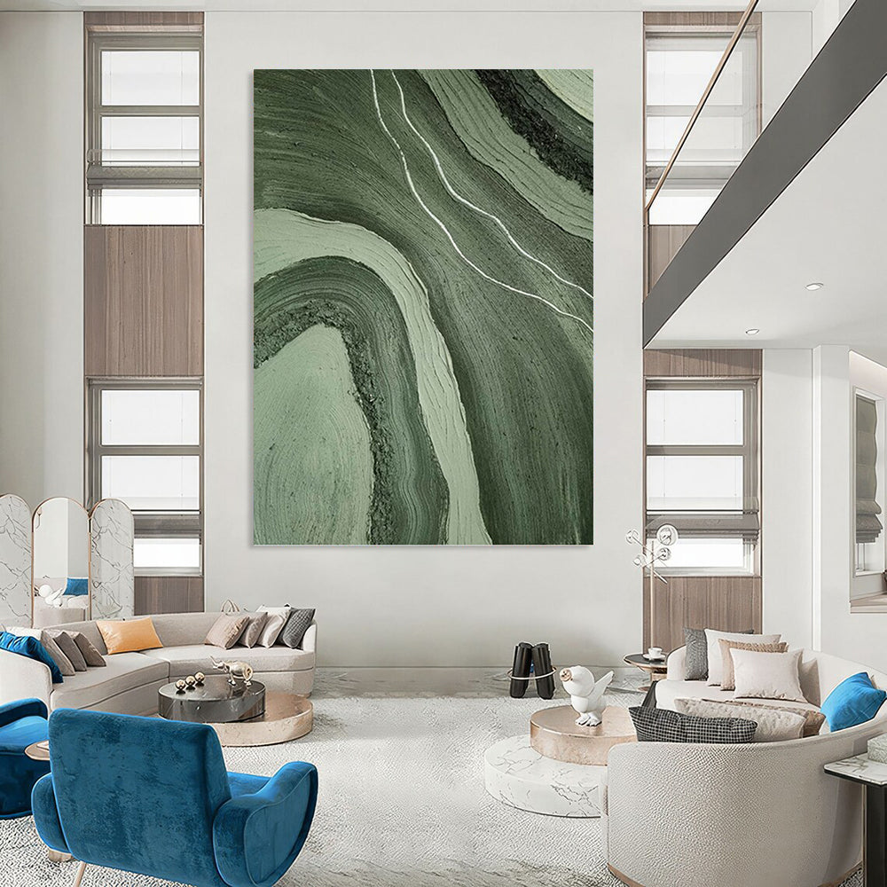 Flowing Green and Gray Abstract Layers - Abstract Painting On Canvas DKH1484