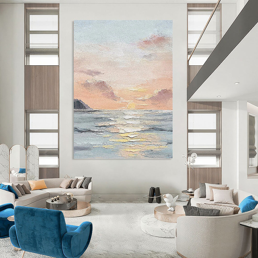 Pastel Sky and Sea - Impressionistic Sunset Painting On Canvas DKH1144