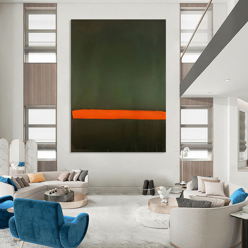 “Dark Green & Vibrant Orange Blocks” - Minimalist Color - Field Painting On Canvas DKH1616