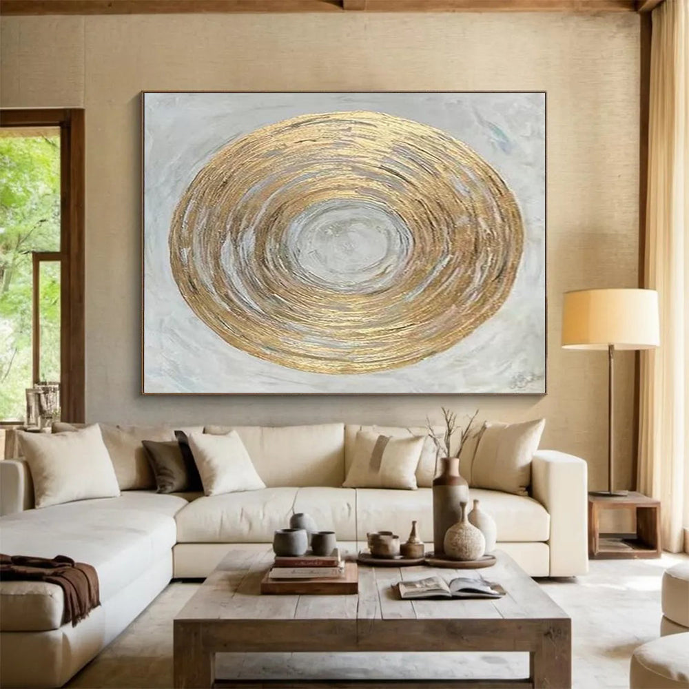 “Golden Circular Abstraction” Abstract Painting On Canvas DLZ109