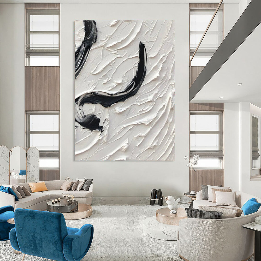 “Black, White Swirl ‘Expressive Whirl’” - Abstract Impasto Painting On Canvas DTP400