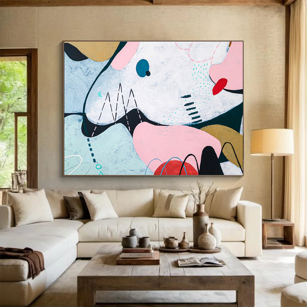 “Colorful Geometric Whimsy” Abstract Acrylic Painting On Canvas DKH550
