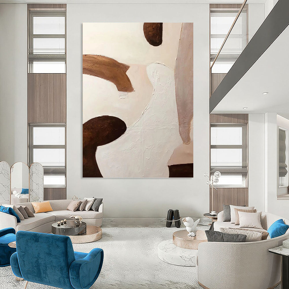 “Soft Form Fusion” - Beige & Brown Organic Shapes Painting On Canvas DKH1164