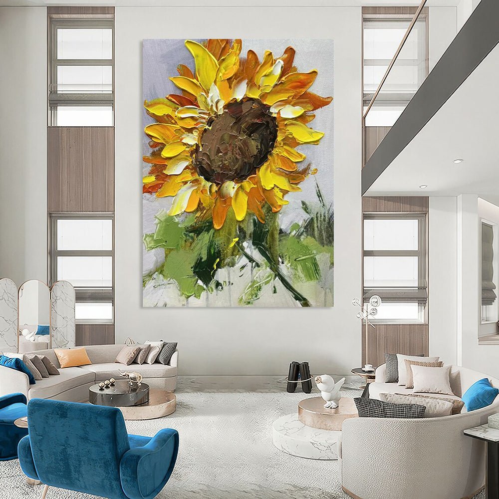 “Textured Sunflower” - Yellow, Orange & Brown Sunflower Painting On Canvas CT2199