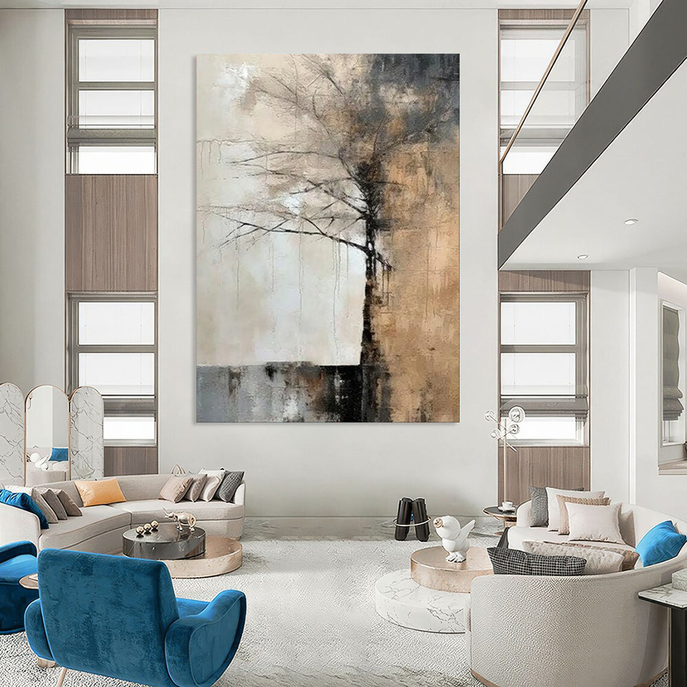 “Abstract Tree in Browns and Grays” - Post - Impressionist Oil Art CT1929