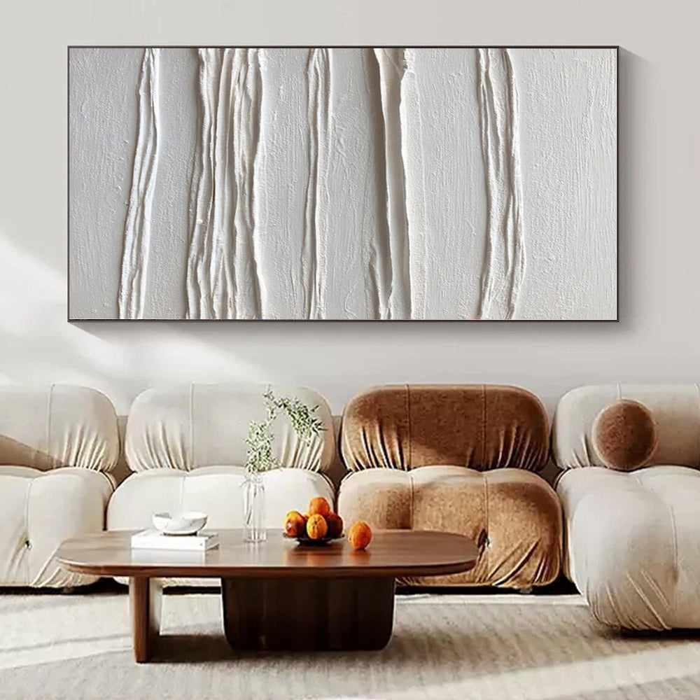White Textured Linear Abstraction - Minimalist Textured Acrylic On Canvas CT1347