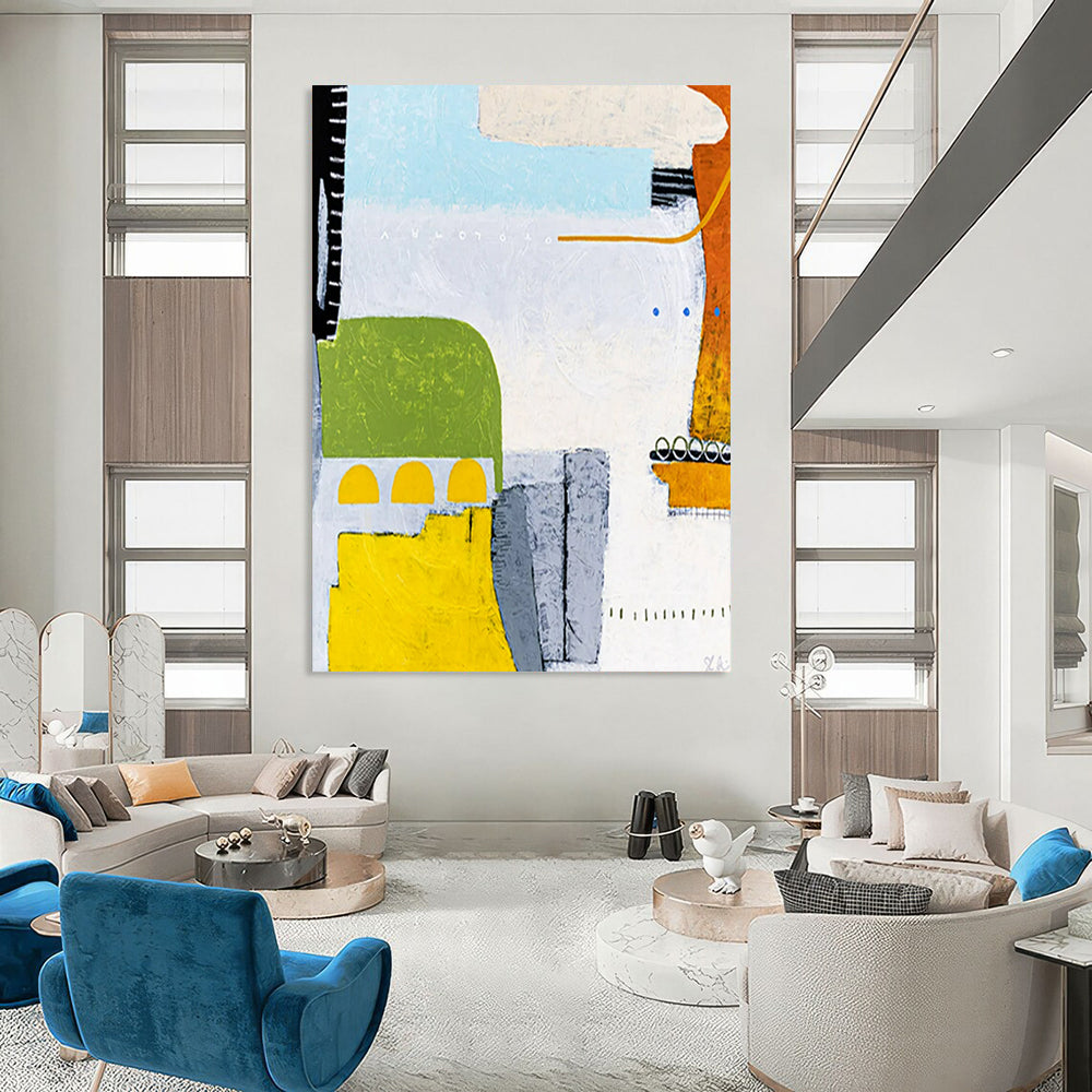Bright Color Block Abstract - Yellows, Greens, and Playful Forms Painting On Canvas CT2376