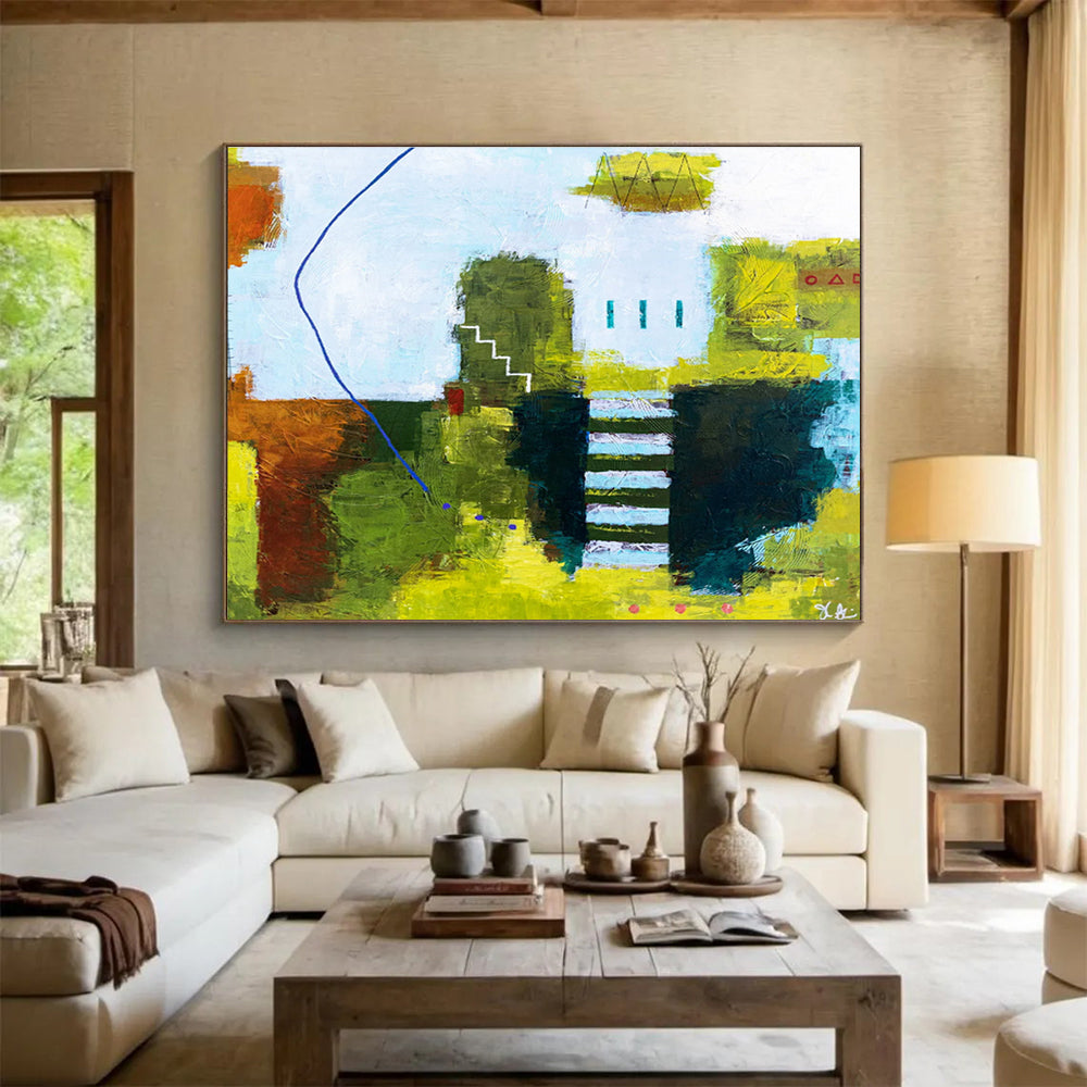 “Colorful Abstract Village” Abstract Acrylic Painting On Canvas DKH561