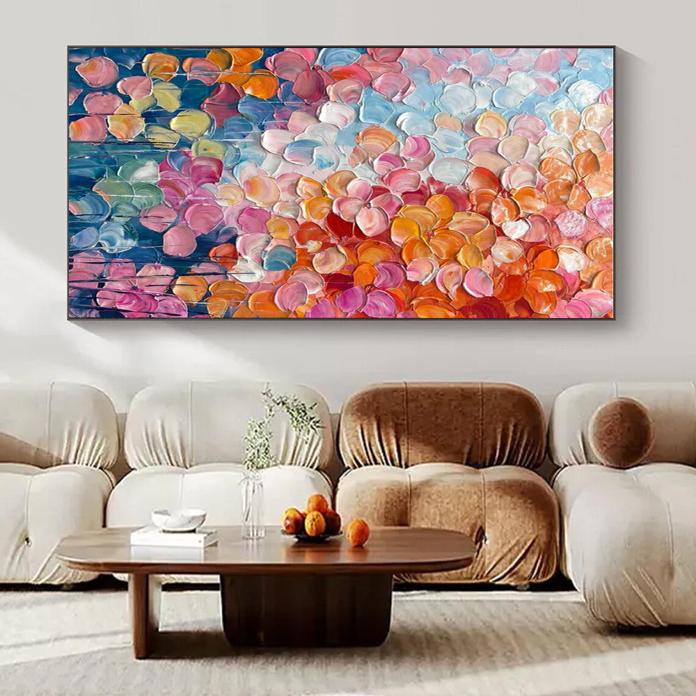 Colorful Petal - like Textures on Blue - "Blossom Burst" - Impasto Floral Painting CT1482