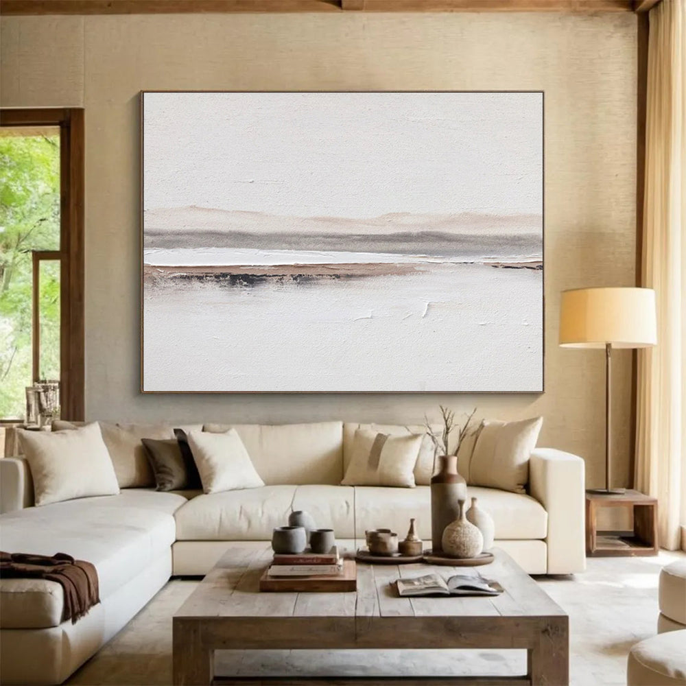 Delicate Earth Tone Layers - White, Brown & Gray Abstract Painting On Canvas DKH915