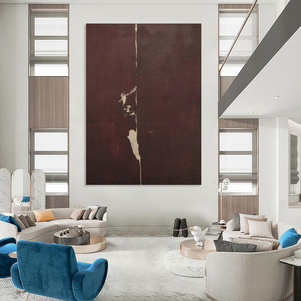 Deep Burgundy & Cream - Subtle Split Painting On Canvas DKH1149