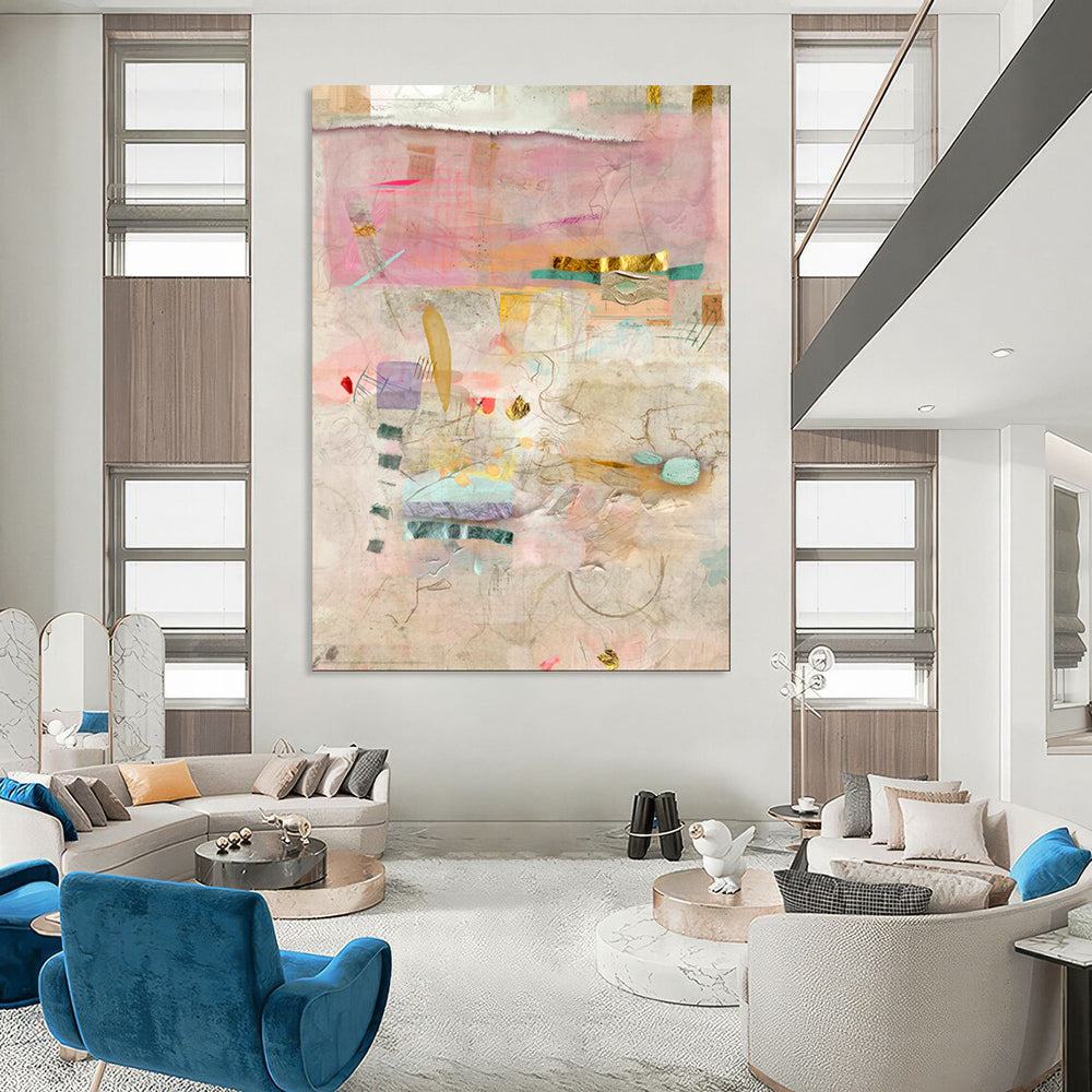 Pink, Gold, Mixed Media - "Elegant Chaos" - Mixed - media Abstract Art CT1853