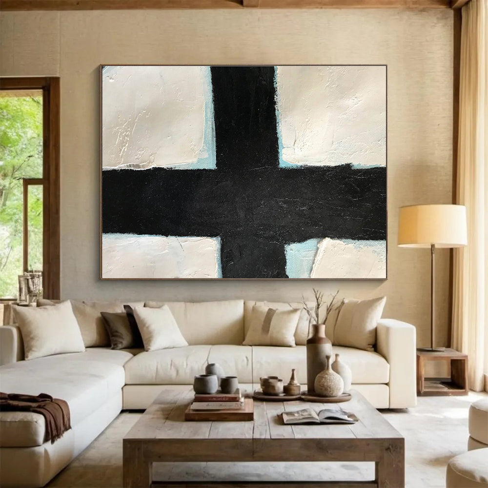 Crossroads Black White and Blue Abstract Painting On Canvas DKH180
