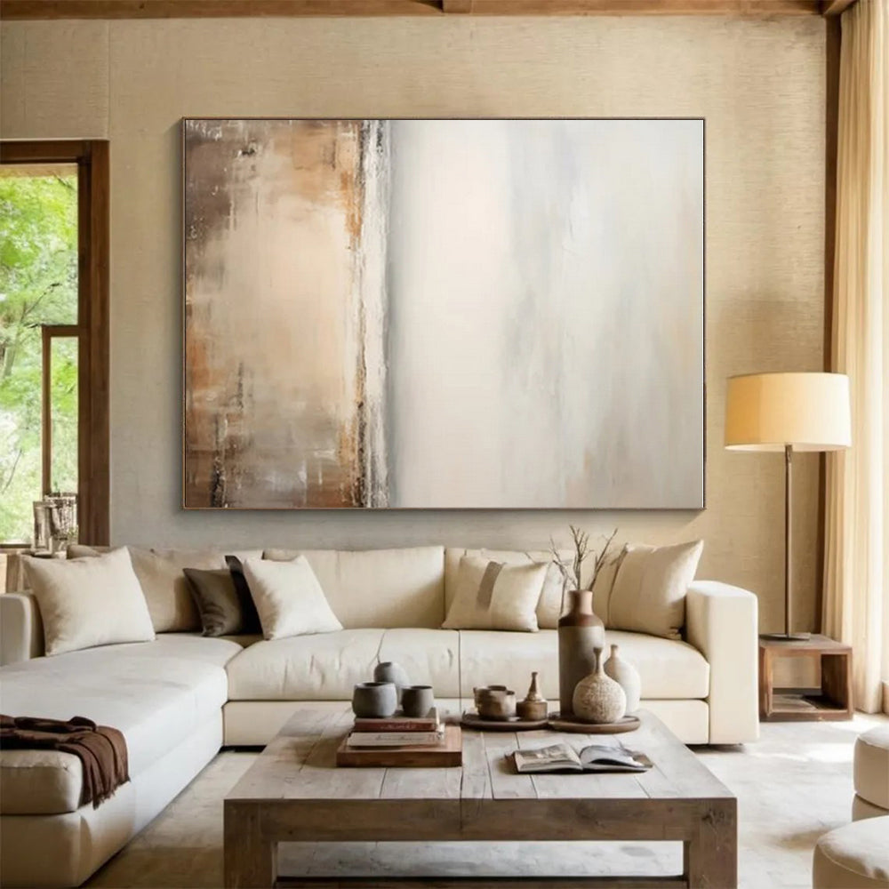 “Beige - Gray Abstract Horizons” ,Abstract Landscape Painting CT0842