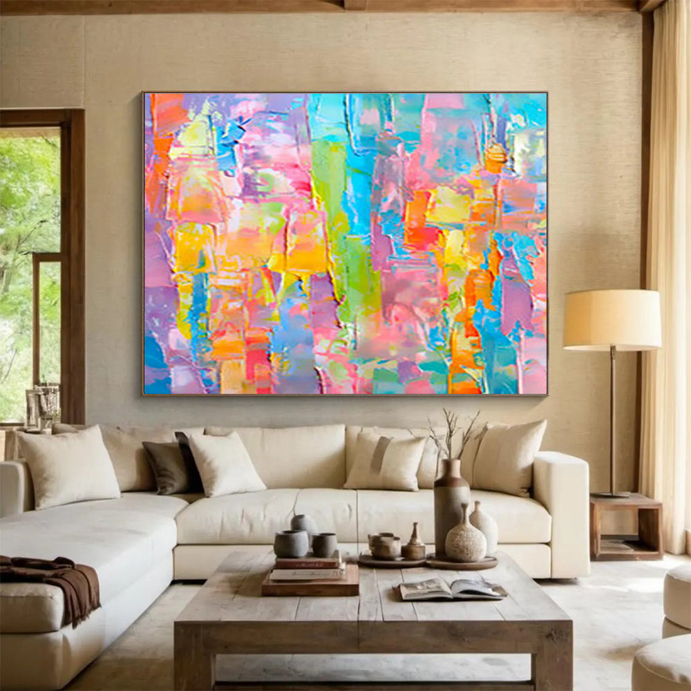 “Colorful Patchwork Abstract” Abstract Impasto Painting On Canvas DKH397