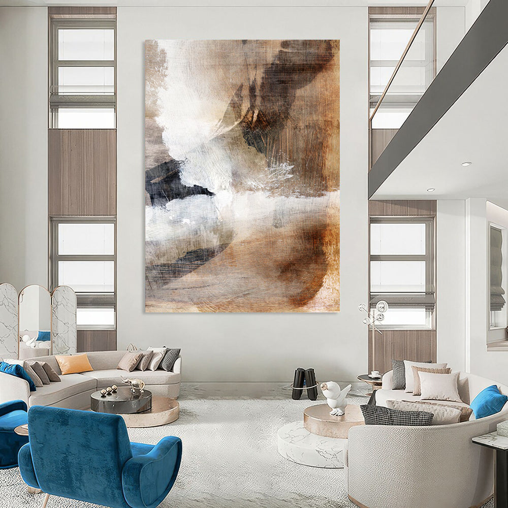 “Earthy Abstract Textures” - Brown, White, and Black Abstract Painting On Canvas DTP209