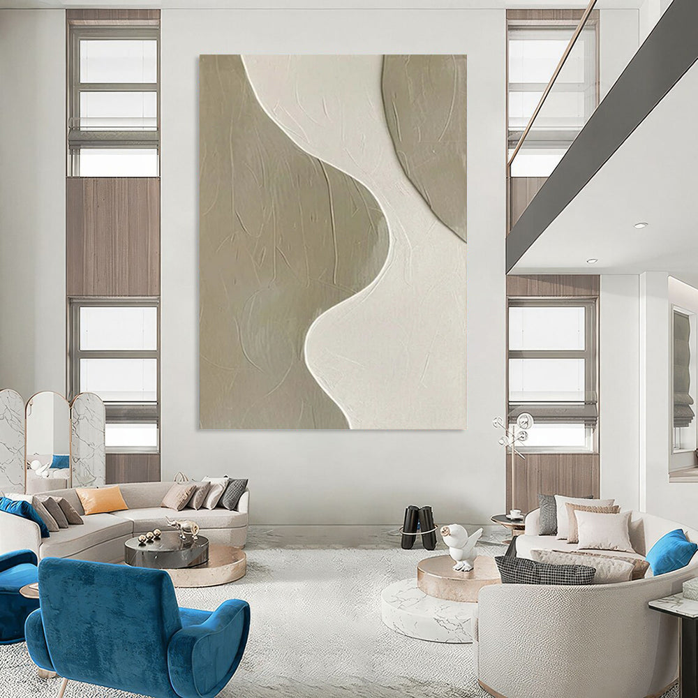 “Textured Beige & White Abstract” - Abstract Painting On Canvas CT2340