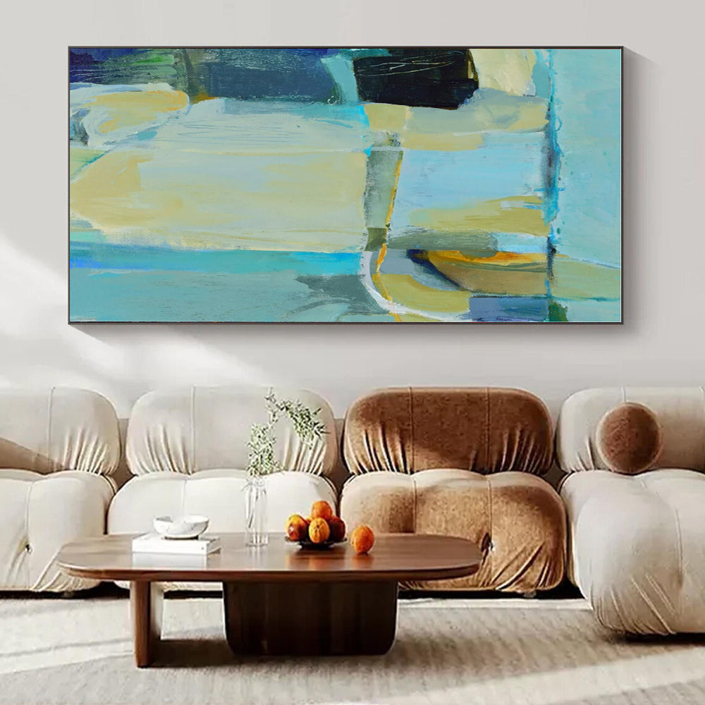 Soft Blue & Beige Abstraction - Abstract Expressionist Acrylic On Canvas CT1308